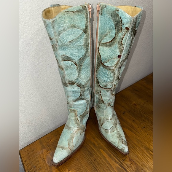 Vintage‎ Blue Leather Corral Zip Up Boots- Size 8 - Picture 2 of 11